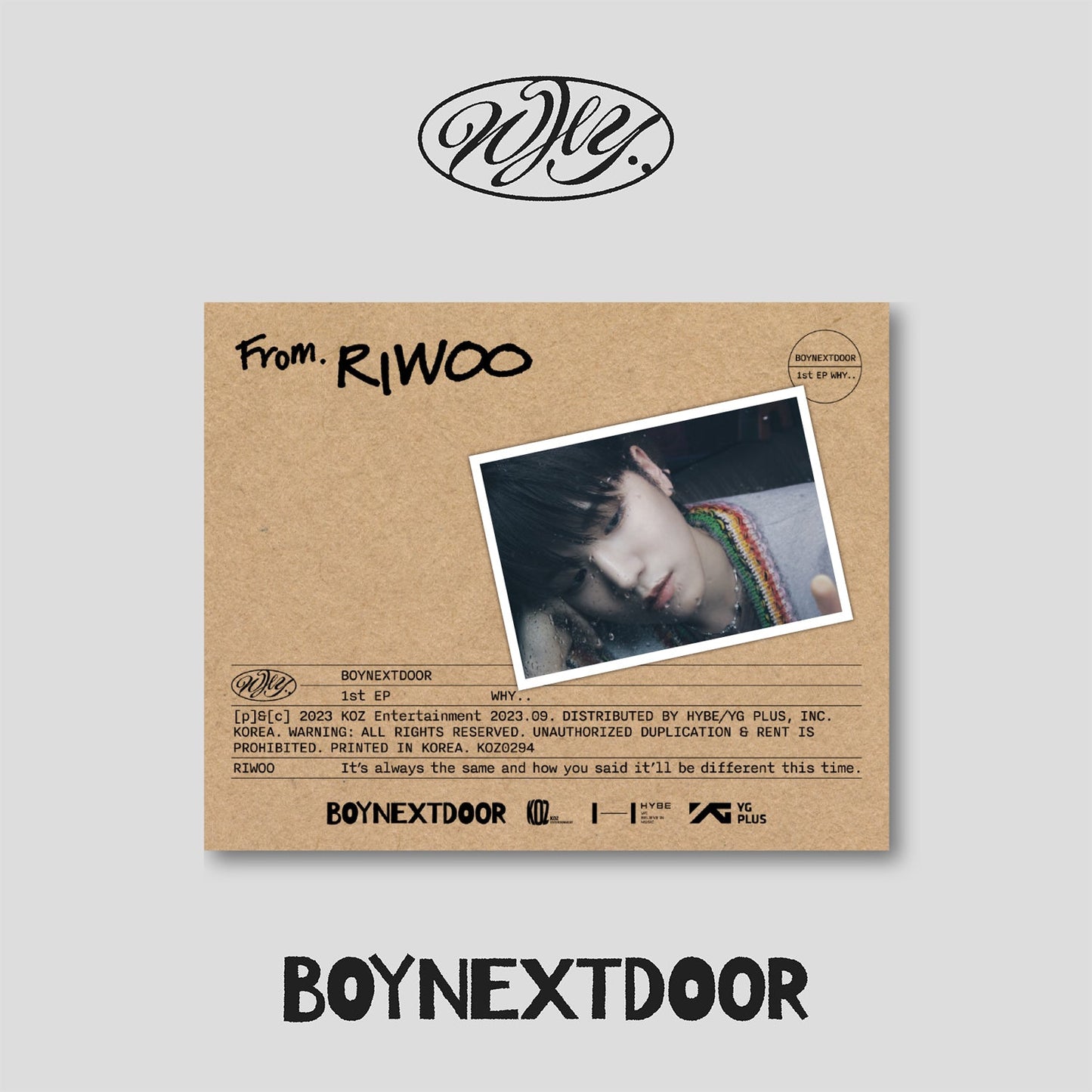 BOYNEXTDOOR 1ST EP ALBUM 'WHY..' (LETTER) RIWOO VERSION COVER